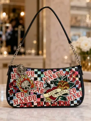 Ed Hardy Love Eternal Y2K Skull Rose Rhinestone Shoulder Bag NWT thumbnail 3
