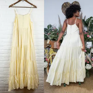 FORE Yellow tiered maxi dress flowy summer dress adjustable straps Size Small thumbnail 7