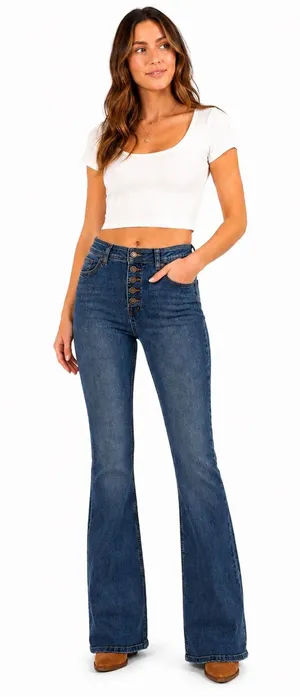 We The Free Button Fly Flare Jeans Womens 29 Blue Mid Rise Boho Festival thumbnail 1