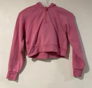 Athleta Girl Cropped Hoodie L 12 Pink Quarter Zip Sweatshirt thumbnail 1
