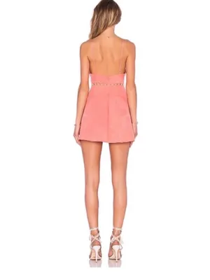 NBD Coral Pink Champagne Mini Skater Dress with Pearl Details thumbnail 5
