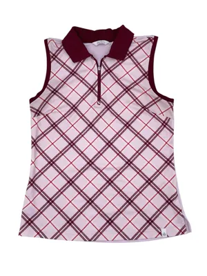 Lady Hagen Women's Sleeveless Golf Polo Top Size XS Red Pink Argyle Plaid Preppy thumbnail 1