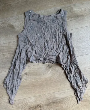 Y2K Vintage MAX tank crop top asymmetrical handkerchief-style hem sequin size XS thumbnail 1