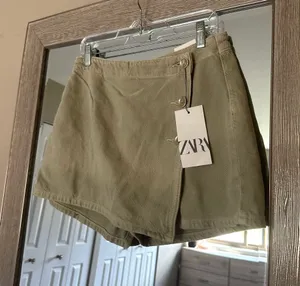 ZARA Olive Green Denim Skort New With Tags Size Medium thumbnail 1
