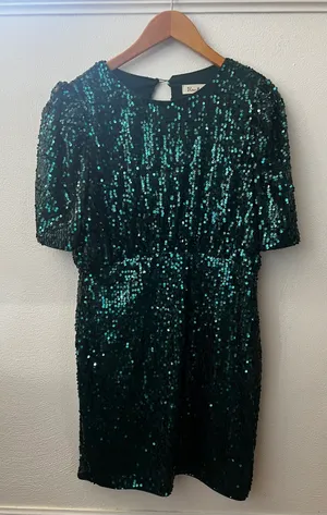 VICI TYRA SEQUIN PUFF SLEEVE CUTOUT BACK MINI DRESS - Emerald Green thumbnail 4