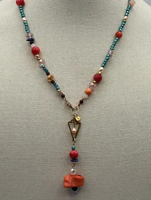 Artisan Handmade Beaded Necklace with Quartz and Pearl Accents thumbnail 1