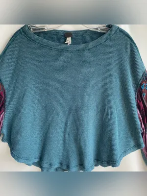 We the Free People mixed print patchwork boho hippie flowy oversized fall top thumbnail 3