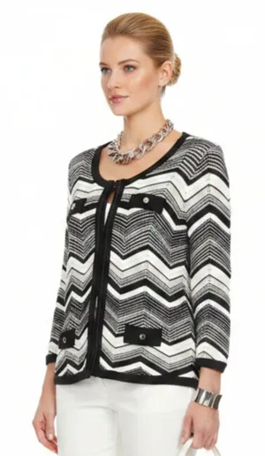 White House Chevron Print Hook Close Cropped Long Sleeve Knit Cardigan M thumbnail 1