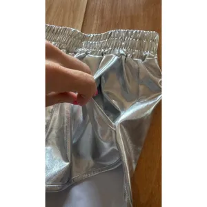 Pesion Silver Metallic Athletic Shorts‎ Womens Small Shiny Rave Festival Dance thumbnail 2