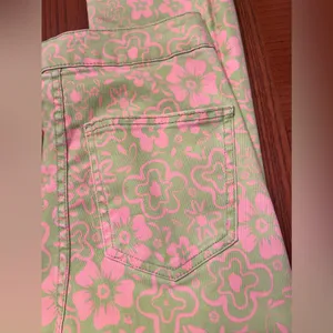 ZARA Green & Pink Floral Print Flare Cropped‎ Stretch Denim Jeans Y2k Size 4 thumbnail 10