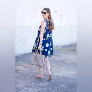 Anthropologie Maeve Rosa Cotton Blue Embroidered Swing Dress - size 0 sold out! thumbnail 5