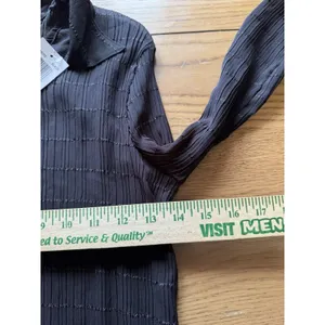 Serenade Women Sz Large Button Down Shirt Crinkle Stretch Black Office Chic NWT thumbnail 4
