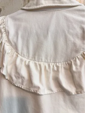 ZARA White Denim Ruffle Western Shirt Jacket Shacket Size M thumbnail 7