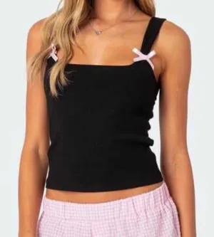 NEW Edikted Coquette Black Tank White Bow Detail Size Small Boho Retro thumbnail 1
