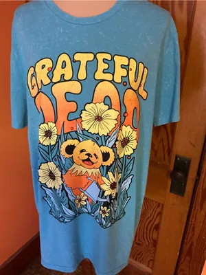 Grateful Dead Dancing Bear Flowers Blue Tie Dye Graphic T Shirt XL Deadhead thumbnail 4