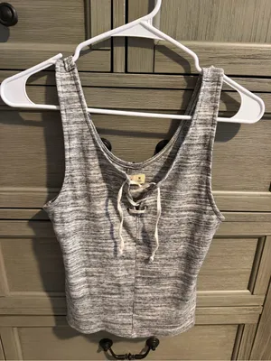 Hollister Heather Gray Lace-Up Tank Top thumbnail 2