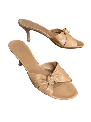 Stuart Weitzman Leather Mules Sandals open toe Beige Tan Sz 8 thumbnail 2