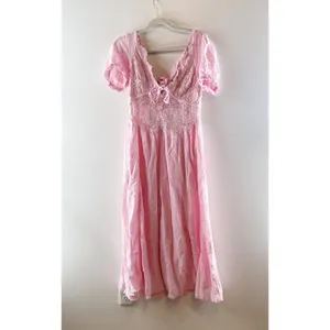 Free People All You Need Is Lace Short Sleeve Cotton Midi Dress Pink Large thumbnail 3