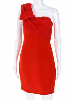 Marchesa Notte Mini Dress 0 One Shoulder Bow Cocktail Party Silk Sculpted Orange thumbnail 4
