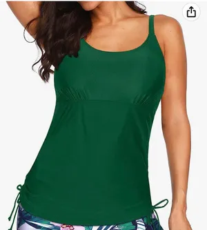 These high neck tankini tops feature with adjustable neck tunnel and straps thumbnail 1