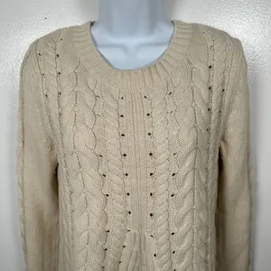Cabi Womens Sweater‎ Small Cable Knit Corset Tie Back Style 3157 Ivory Cream thumbnail 9