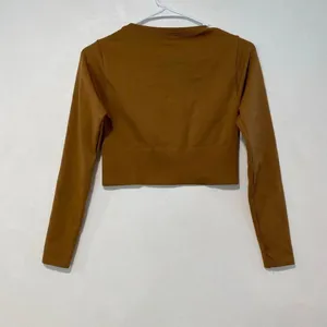 OFFLINE by Aerie Crop Top Size S Brown Long Sleeve Seamless Workout Top thumbnail 3