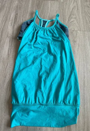 lululemon teal strappy workout tank with gray accents thumbnail 1