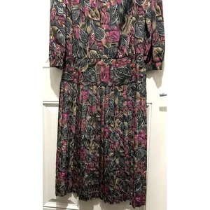 Vintage Alexis‎ Fashions Pink Black Drop Waist Pleated Midi Dress 80s Size Small thumbnail 3