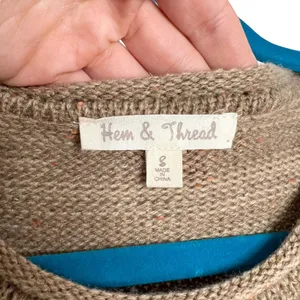 Hem & Thread Tan Knit Gray Fair Isle Stripe 3/4 Length Sleeve Sweater thumbnail 10