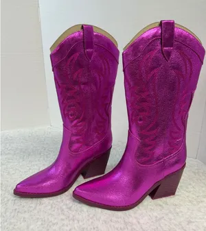 Nine West Keeks3 Metallic Dark Pink Western‎ Cowboy Boots Pointed Toe 6.5 M NEW thumbnail 1