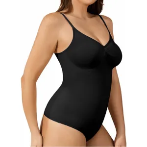 Womens Seamless Shapewear Bodysuit with Adjustable Straps Thong Black M/ L New thumbnail 2