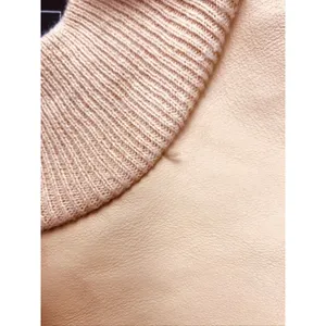 Terry Lewis Sweater Womens Medium Tan Leather Trim Ramie‎ Cotton Mock Neck thumbnail 5