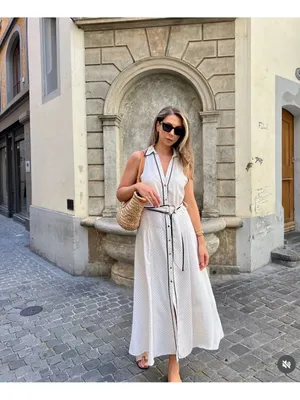 ZARA Cream Maxi Shirt Dress with Black Contrast Trim thumbnail 4
