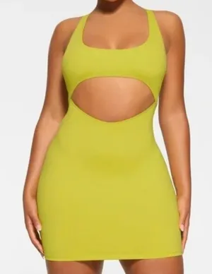 SKIMS 1 piece Cut Out Swim Tank Dress Citrus Coverup Yellow Green Medium NWT thumbnail 1