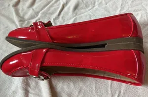 I ❤️My Shoes Seaside Vintage? Shiny Red Silver Buckle Loafers Size 38 thumbnail 4