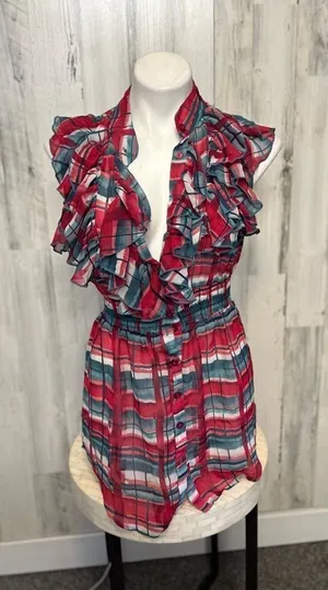 Arden B Red Plaid Ruffle Sleeveless Mini Dress Women’s Size Small Lightweight Bu thumbnail 1