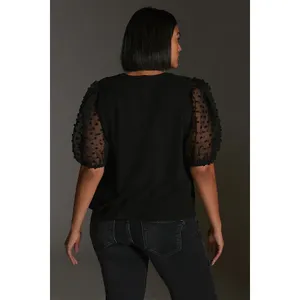 Maeve by Anthropologie Black Peplum Sheer Sleeve Blouse Size Medium thumbnail 2
