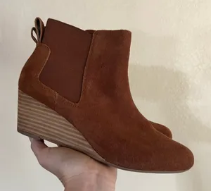 Land’s End brown suede wedge heeled bootie 9 thumbnail 1