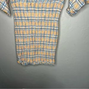 Mable Southern Peach Plaid Deep V Neck Smocked Skirt Puff‎ Sleeve Mini Dress thumbnail 4