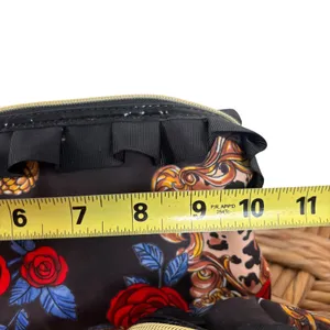 Betsey Johnson 2pc Cosmetic Bag Set Floral Leopard Ruffle Black Red Gold Rose thumbnail 7