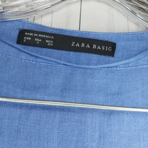 Zara Basic 100% Linen Blue V-Neck Relaxed Fit Everyday Casual Shift Dress Size S thumbnail 6