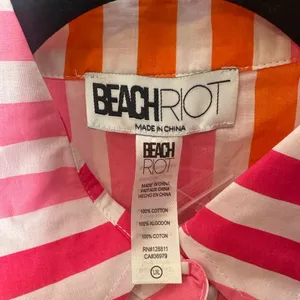 Beach Riot‎ Pink Orange Striped Cotton Button Down Shirt Oversized L/XL Coverup thumbnail 3