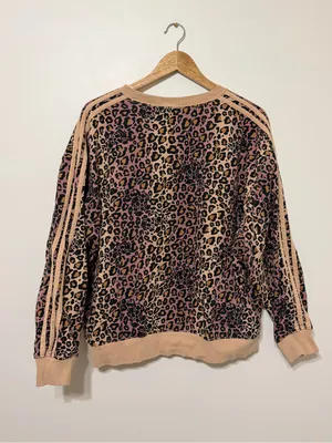 Adidas Crewneck Leopard Animal Print Sweatshirt Beige Pink Size Medium Cheetah thumbnail 7