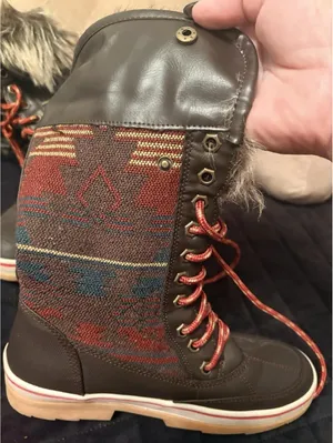 Celebrity Pink Mid-Calf Faux Fur Snow Boots Glacier-Brown Geometric Lace-Up 7M thumbnail 5