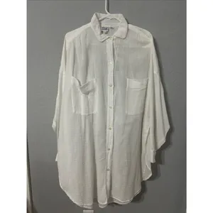 Dotti White Lightweight Button-Front Midi Dress/Shirt Size M Oversized Cotton thumbnail 2