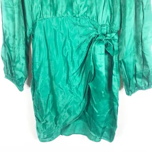 Zara Green Satin Mock Neck Faux Wrap Mini Dress Small Long Sleeve 1165/259 thumbnail 10