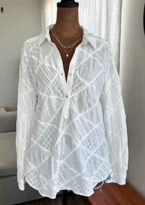 Sundance Stowe Top Small Patchwork White Cotton Flowy Coastal Cottage Boho Beach thumbnail 1