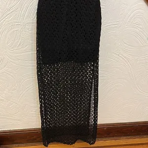 NWT American Rag Maxi Dress Womens Black Lace Racerback‎ Sheer Hem Slit Small thumbnail 5