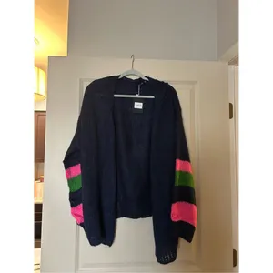 NEW Blue Preppy 80’s Lightweight Sweater Color Block Oversized Cardigan 2X thumbnail 3