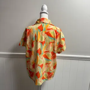 Skatie Marley Short Sleeve Button Up Top Shirt Blouse Colorful Palm Medium M thumbnail 11